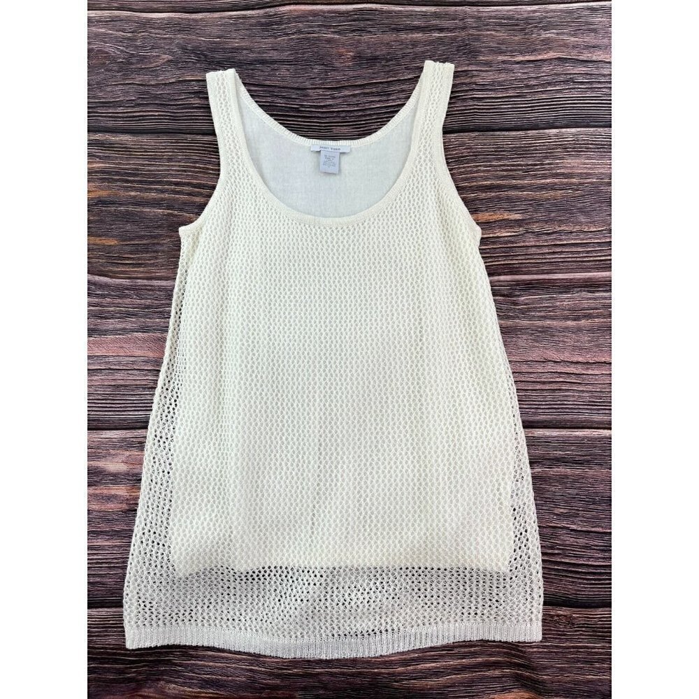 Joan Vass Sz 2 Ivory Linen Cotton Layered Open Knit Sweater Blouse Women Rare